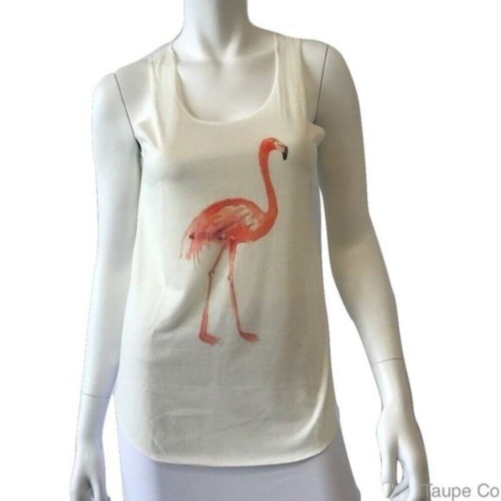 White Pink Flamingo Print Tank Top Sleeveless Graphic Tee